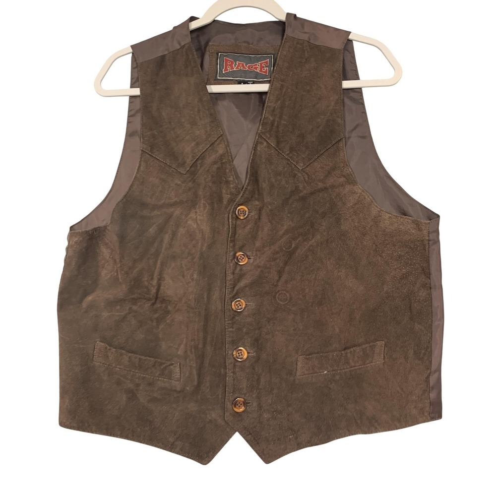 Rage Vest Mens Medium 40 Brown Suede Western Button Pockets Workwear Casual